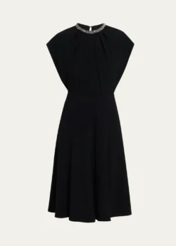 Rickie Freeman for Teri JonBeaded Crepe A-Line Midi Dress