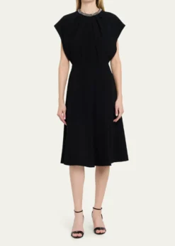 Rickie Freeman for Teri JonBeaded Crepe A-Line Midi Dress