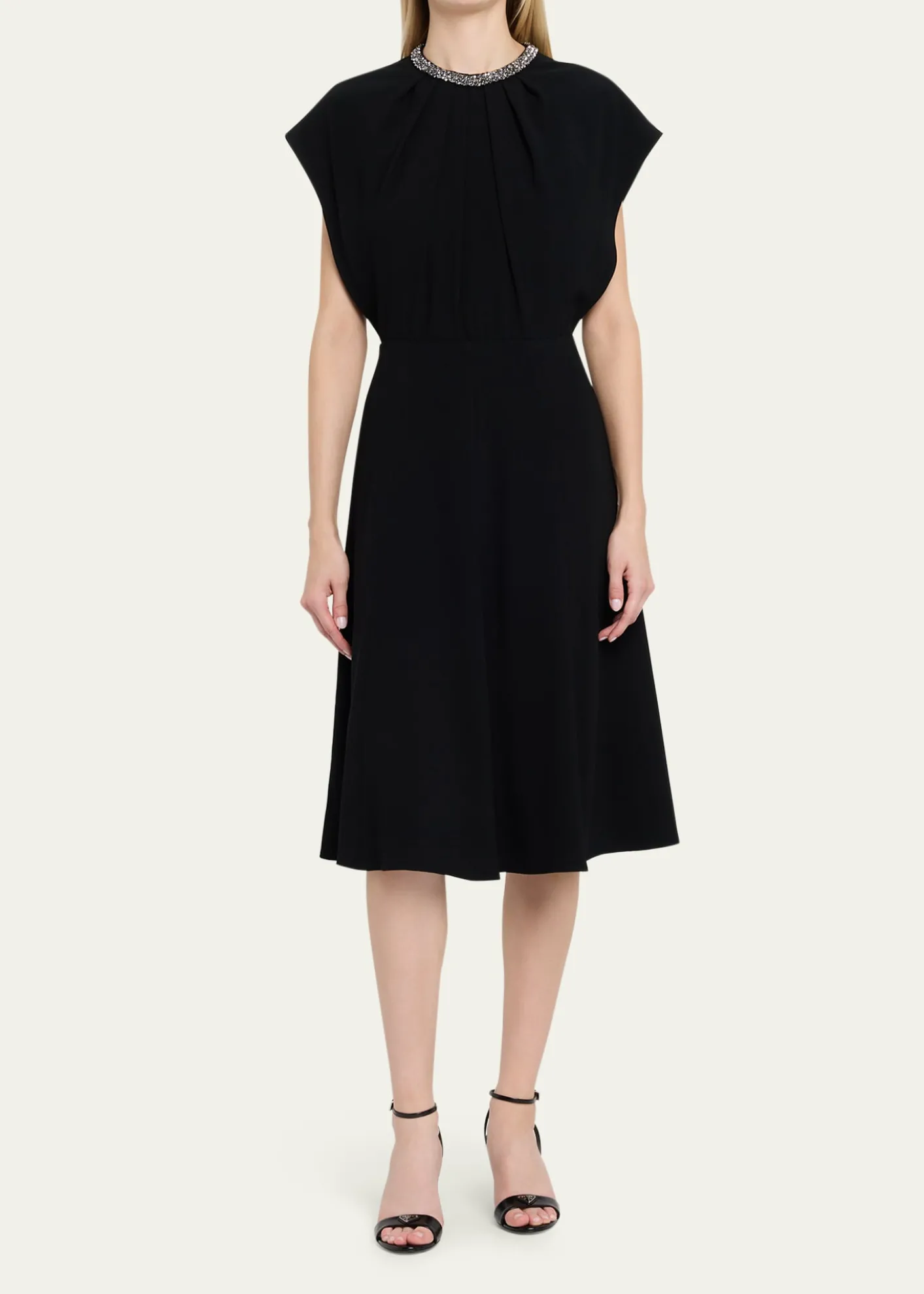 Rickie Freeman for Teri JonBeaded Crepe A-Line Midi Dress