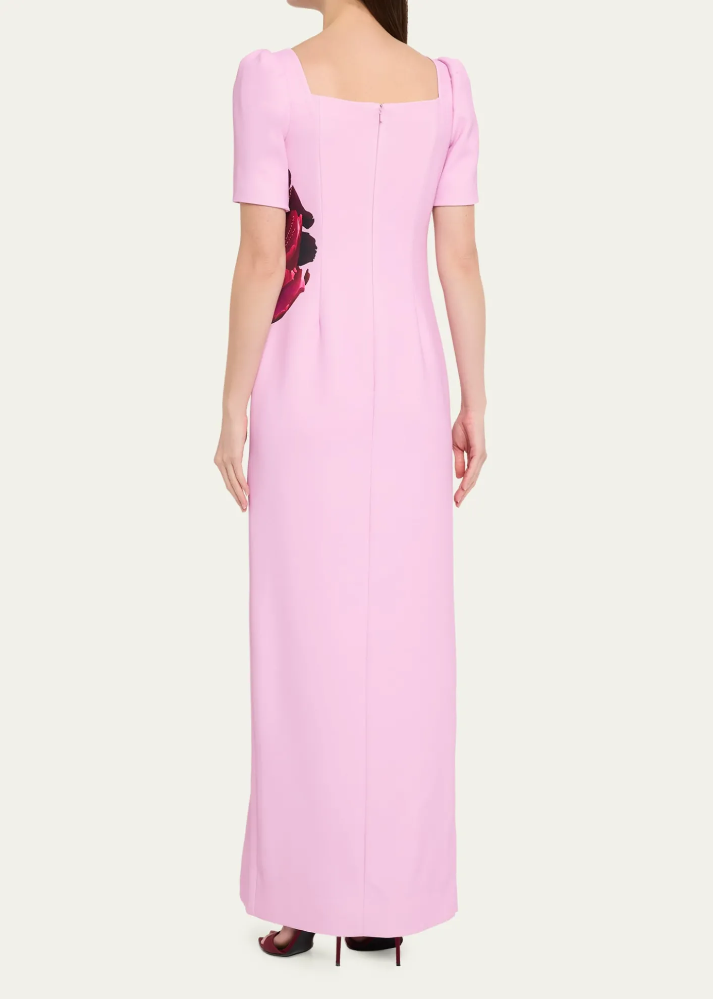 Rickie Freeman for Teri JonBeaded Floral-Print Crepe Column Gown