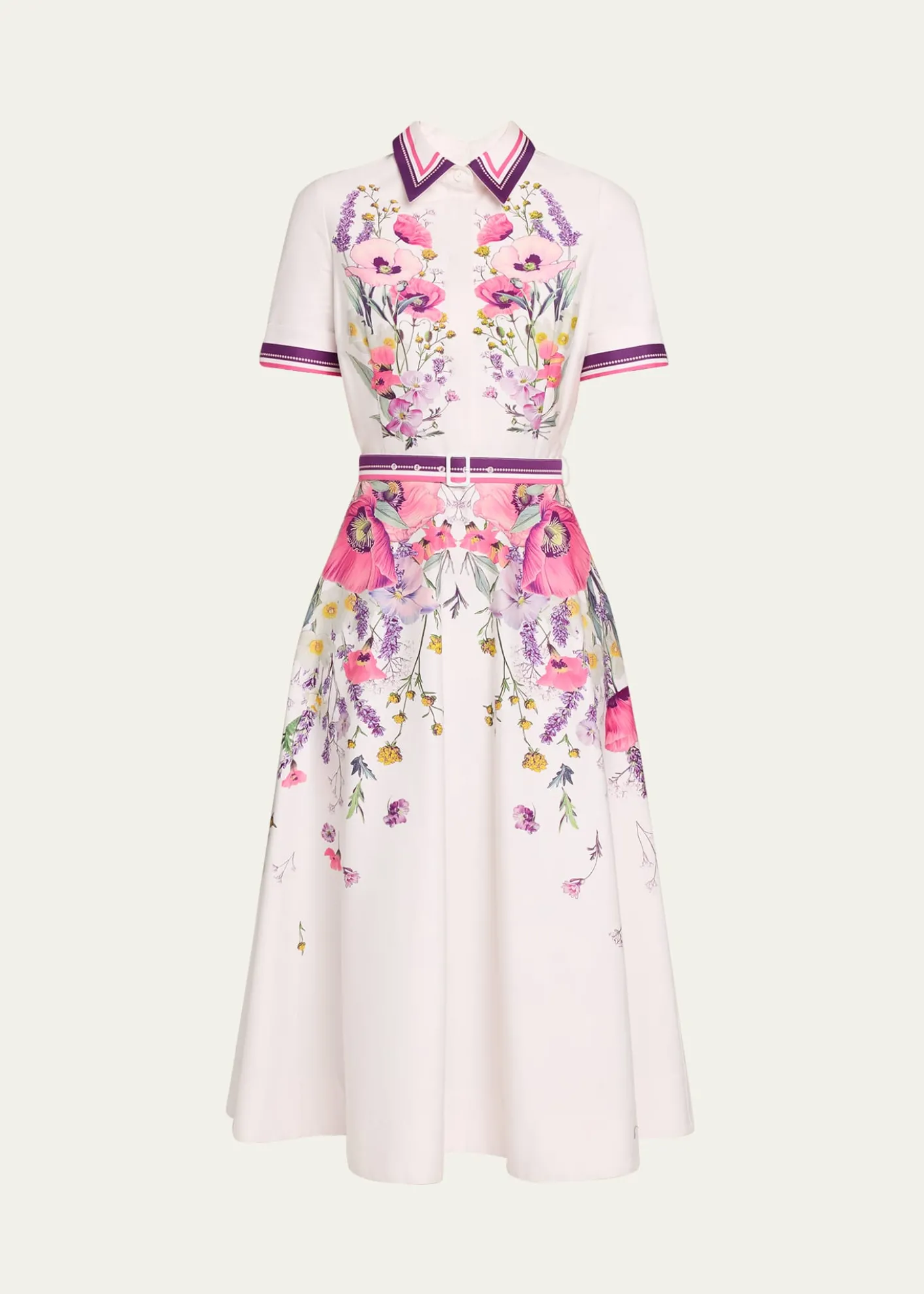 Rickie Freeman for Teri JonBelted Floral-Print Cotton Midi Shirtdress