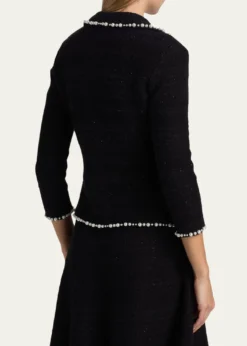 Rickie Freeman for Teri JonBead-Trim Metallic Tweed Blazer