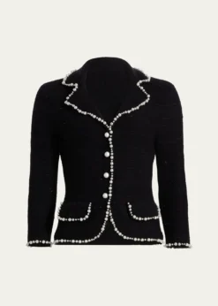 Rickie Freeman for Teri JonBead-Trim Metallic Tweed Blazer