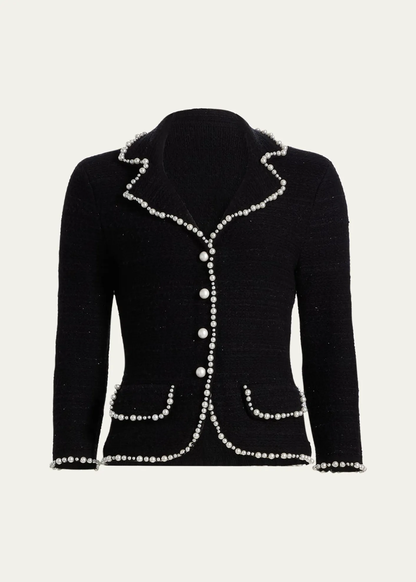 Rickie Freeman for Teri JonBead-Trim Metallic Tweed Blazer