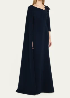Rickie Freeman for Teri JonCape-Sleeve Floral Applique Trumpet Gown