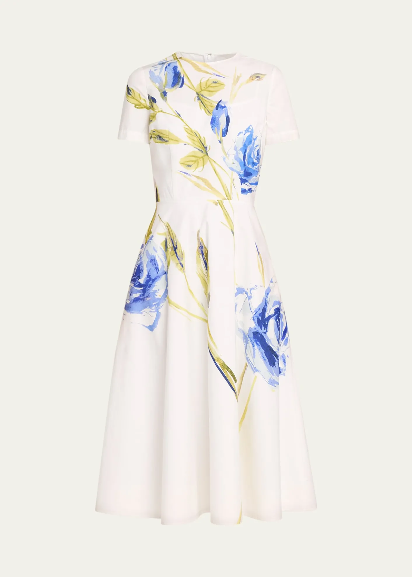 Rickie Freeman for Teri JonCotton Floral Print Short-Sleeve Midi Dress