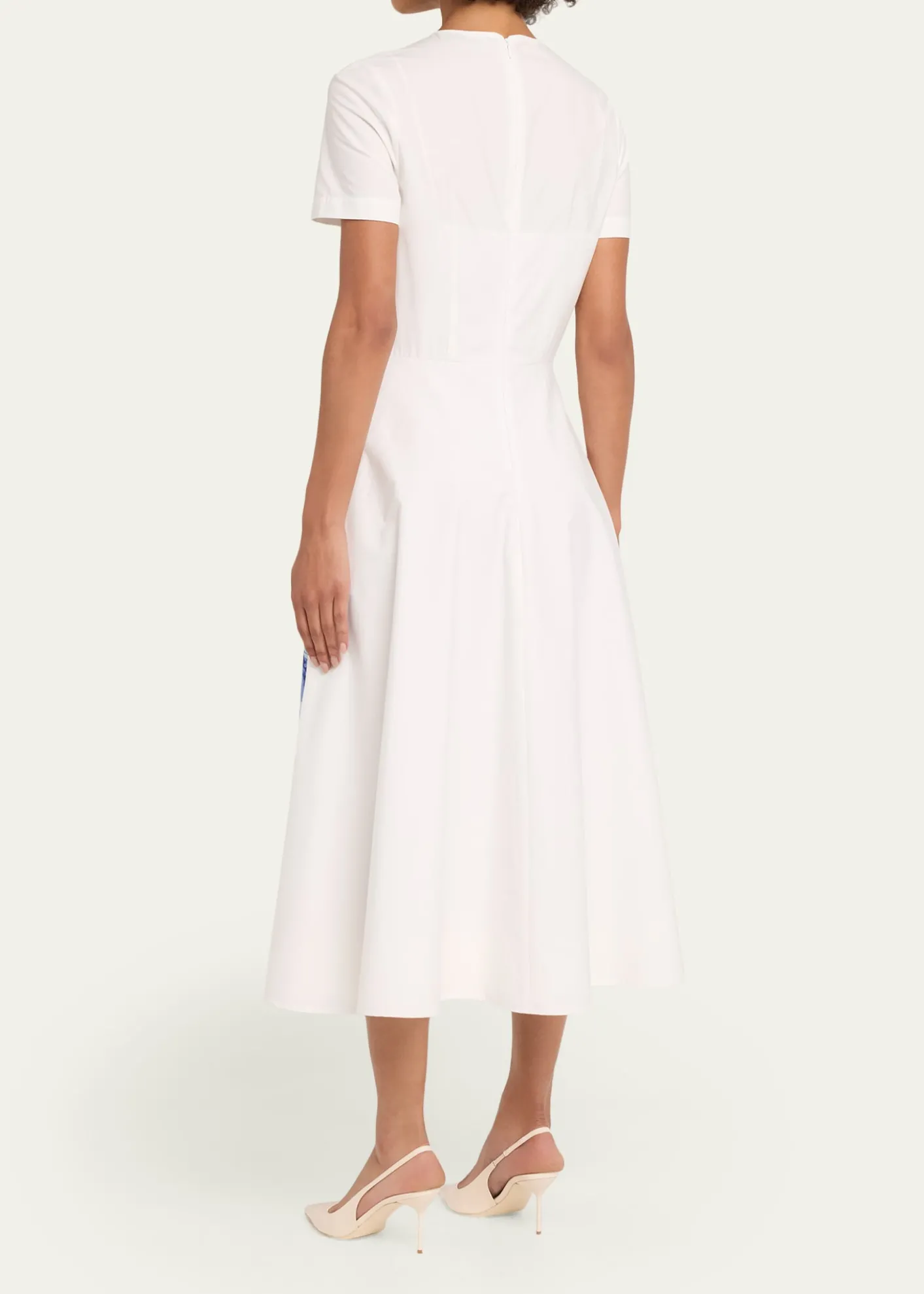 Rickie Freeman for Teri JonCotton Floral Print Short-Sleeve Midi Dress