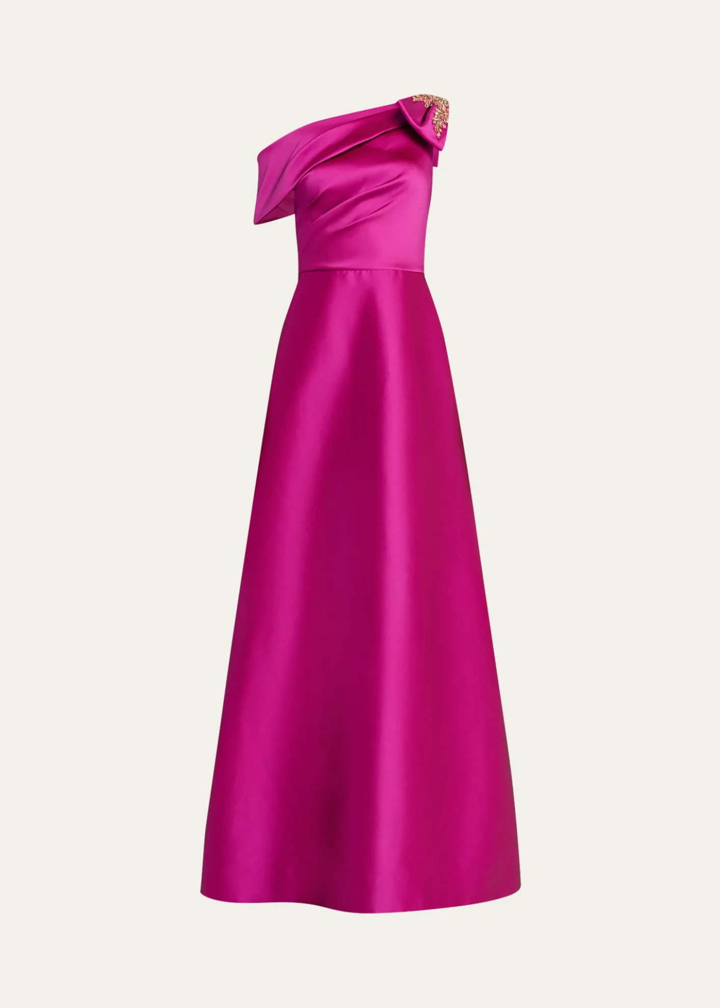Rickie Freeman for Teri JonDraped One-Shoulder Bow Gown