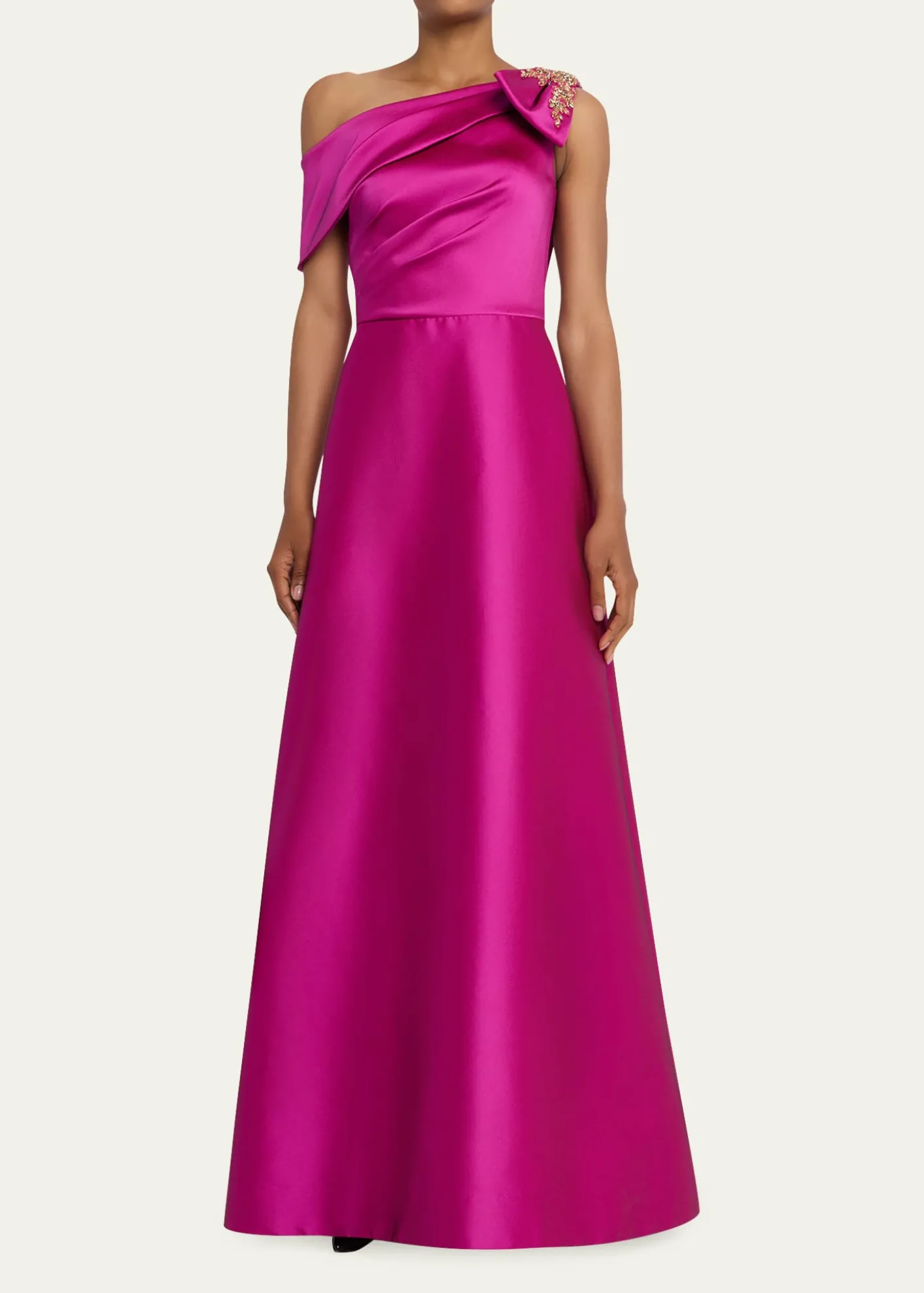 Rickie Freeman for Teri JonDraped One-Shoulder Bow Gown