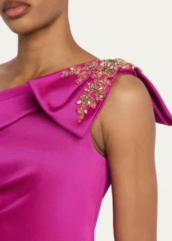 Rickie Freeman for Teri JonDraped One-Shoulder Bow Gown