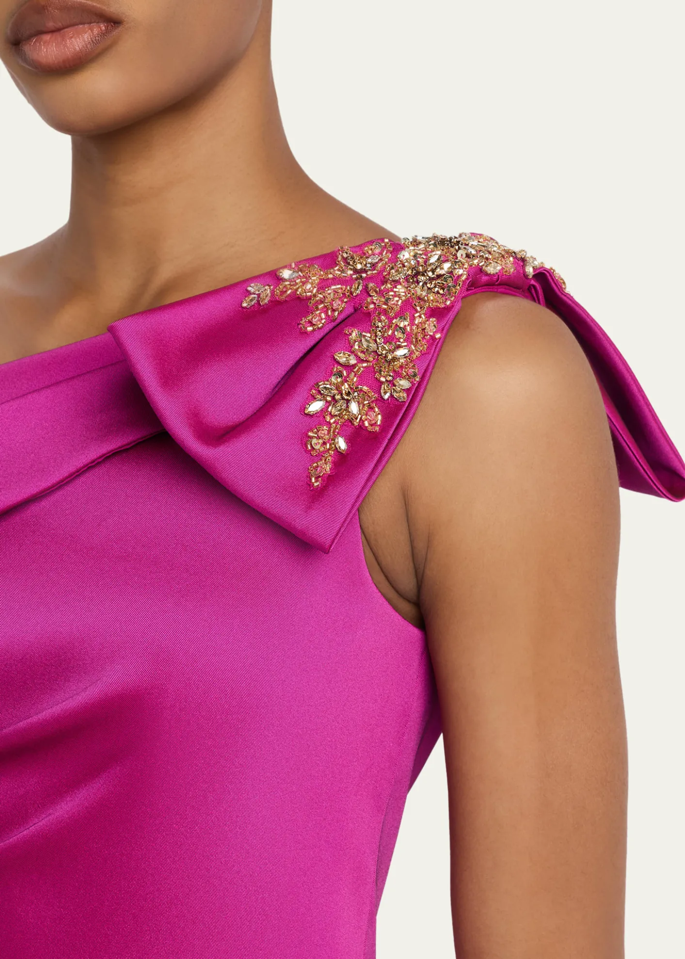 Rickie Freeman for Teri JonDraped One-Shoulder Bow Gown