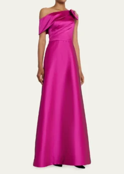 Rickie Freeman for Teri JonDraped One-Shoulder Bow Gown