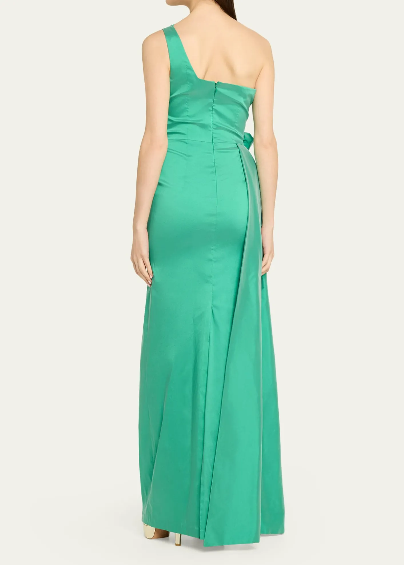 Rickie Freeman for Teri JonDraped One-Shoulder Taffeta Column Gown