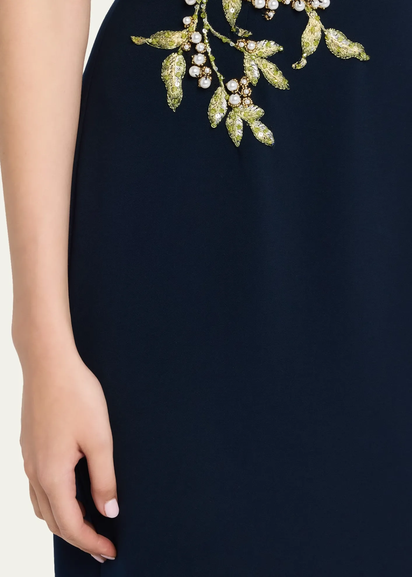 Rickie Freeman for Teri JonFloral-Embroidered Asymmetric Capelet Gown