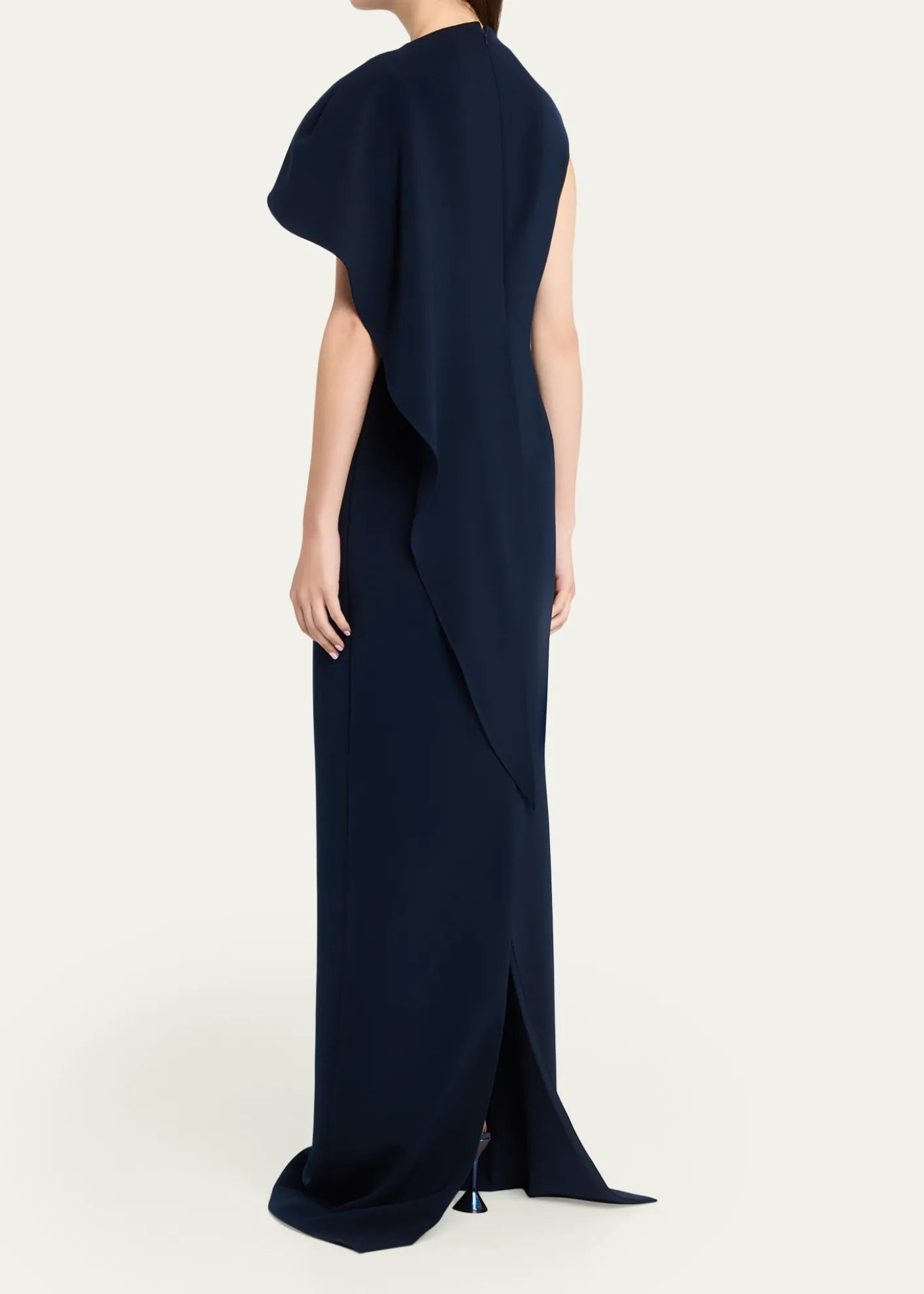 Rickie Freeman for Teri JonFloral-Embroidered Asymmetric Capelet Gown