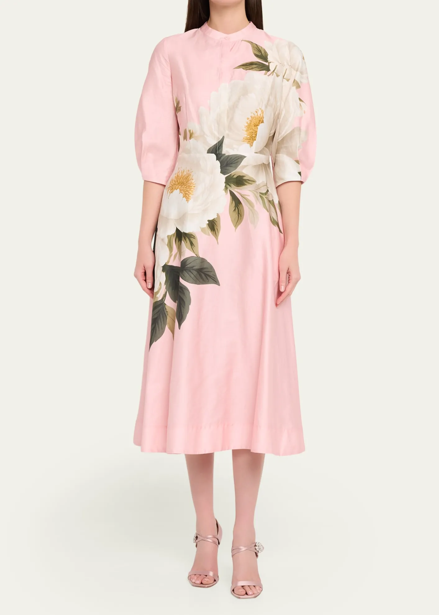 Rickie Freeman for Teri JonFloral-Print Cotton Midi Shirtdress