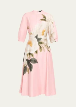 Rickie Freeman for Teri JonFloral-Print Cotton Midi Shirtdress