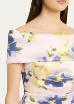 Rickie Freeman for Teri JonFloral-Print Mikado Column Gown