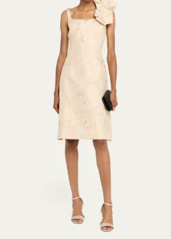 Rickie Freeman for Teri JonFloral Applique Metallic Jacquard Dress