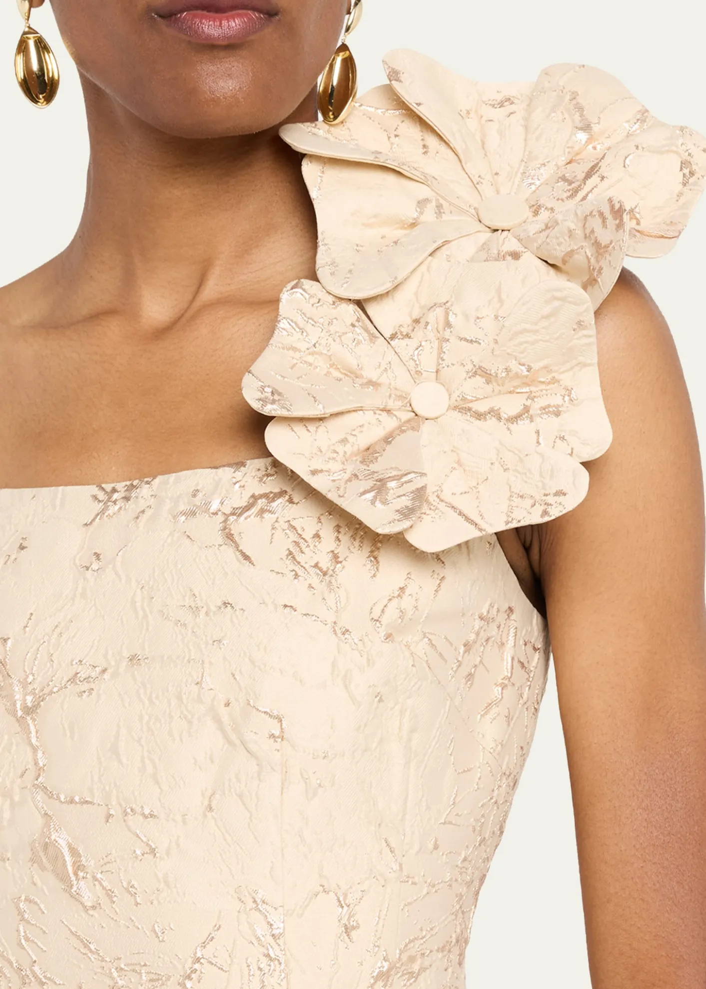 Rickie Freeman for Teri JonFloral Applique Metallic Jacquard Dress
