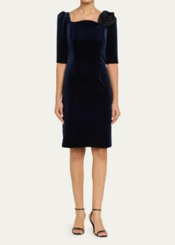 Rickie Freeman for Teri JonFloral Applique Velvet Dress