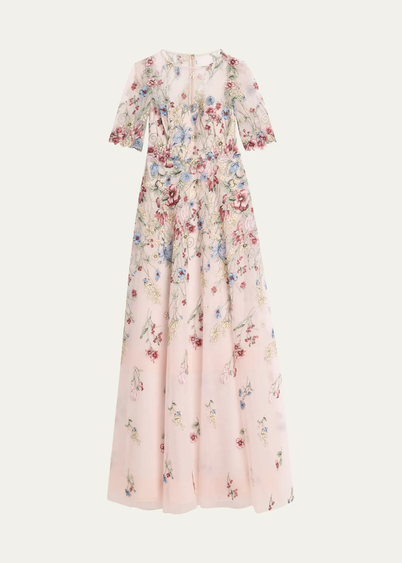 Rickie Freeman for Teri JonFloral-Embroidered Illusion Tulle Gown