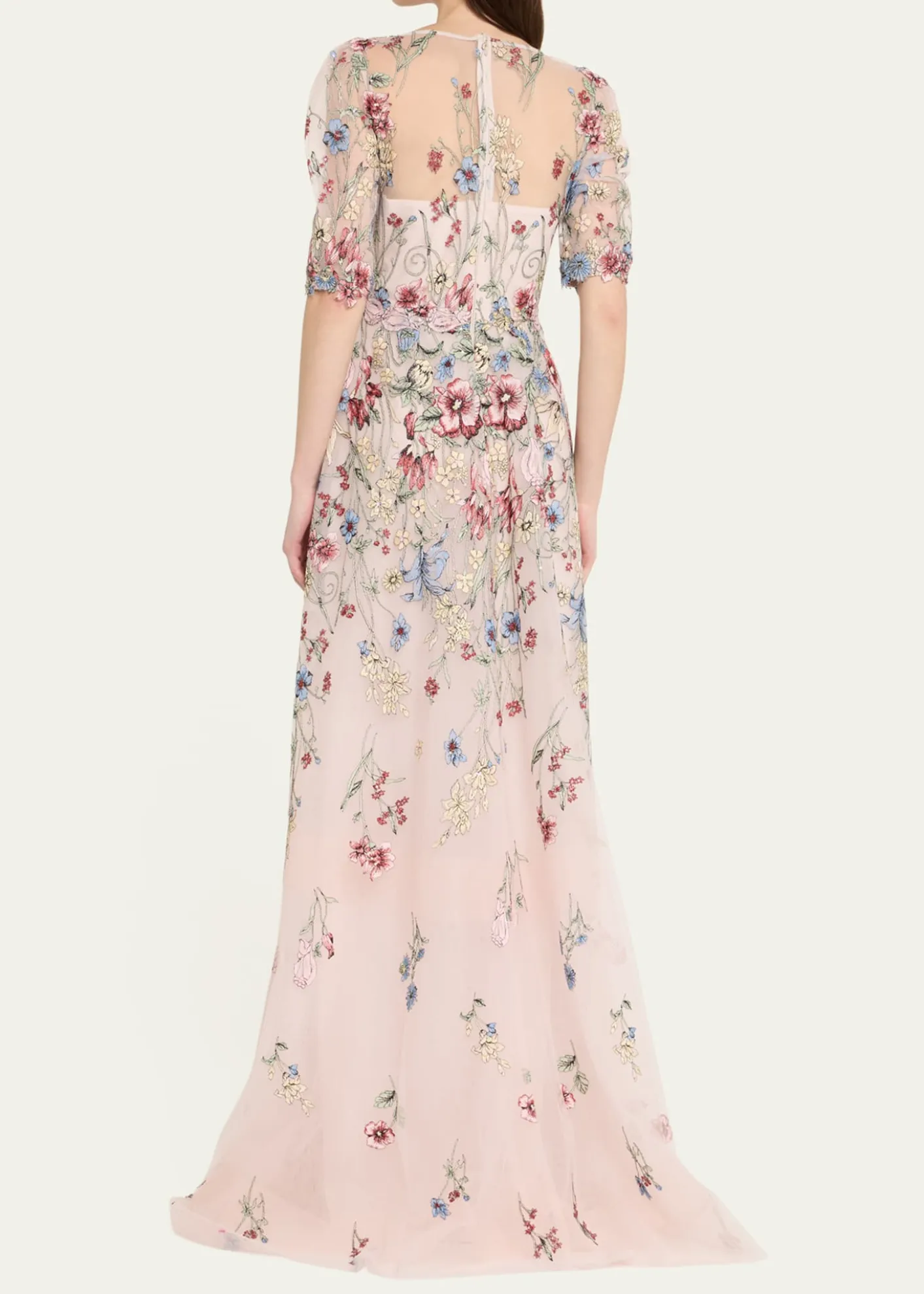 Rickie Freeman for Teri JonFloral-Embroidered Illusion Tulle Gown