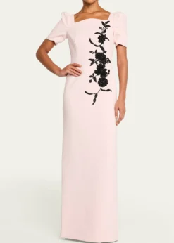 Rickie Freeman for Teri JonFloral Applique Crepe Column Gown