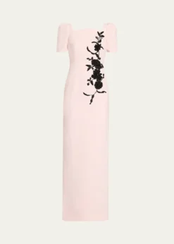 Rickie Freeman for Teri JonFloral Applique Crepe Column Gown