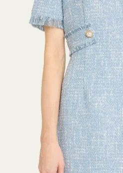 Rickie Freeman for Teri JonFringe-Trim Boucle Tweed Dress
