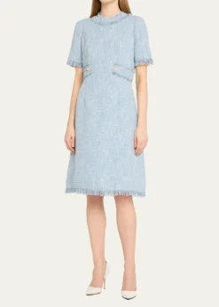 Rickie Freeman for Teri JonFringe-Trim Boucle Tweed Dress
