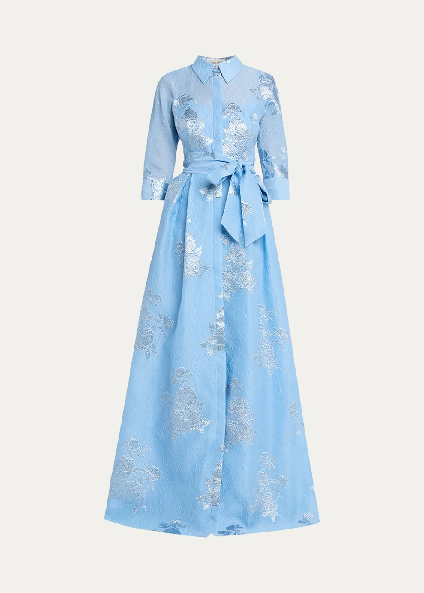 Rickie Freeman for Teri JonMetallic Jacquard Collared Long Dress