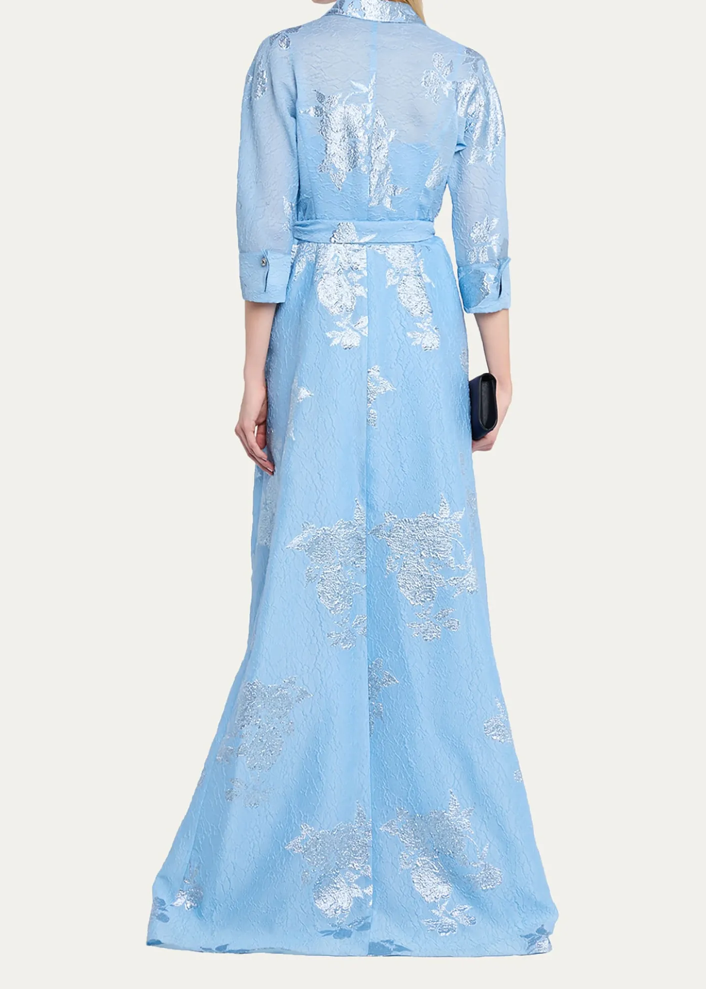 Rickie Freeman for Teri JonMetallic Jacquard Collared Long Dress