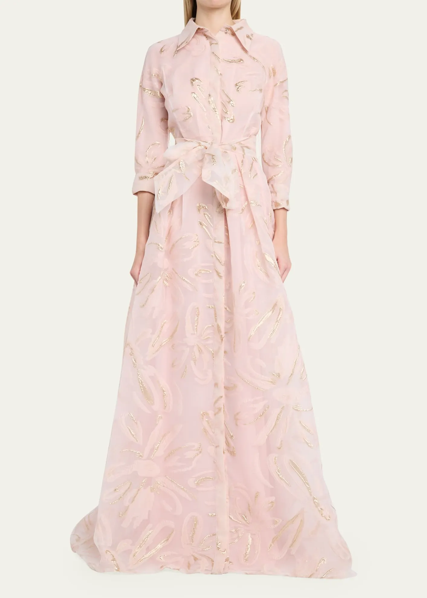 Rickie Freeman for Teri JonMetallic Organza Jacquard Shirt Gown