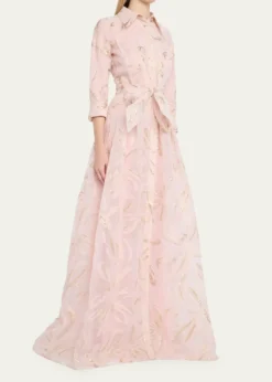 Rickie Freeman for Teri JonMetallic Organza Jacquard Shirt Gown