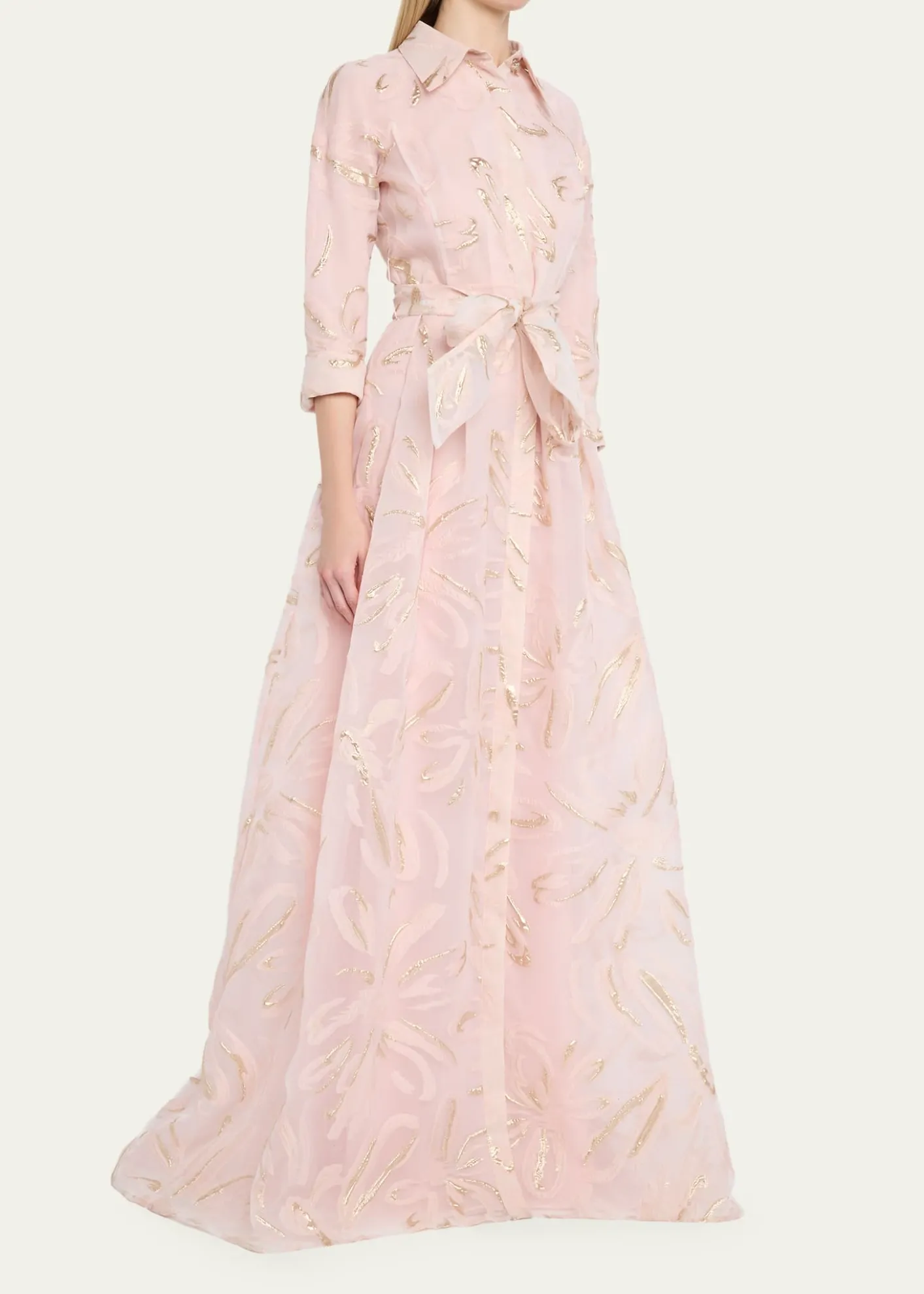 Rickie Freeman for Teri JonMetallic Organza Jacquard Shirt Gown