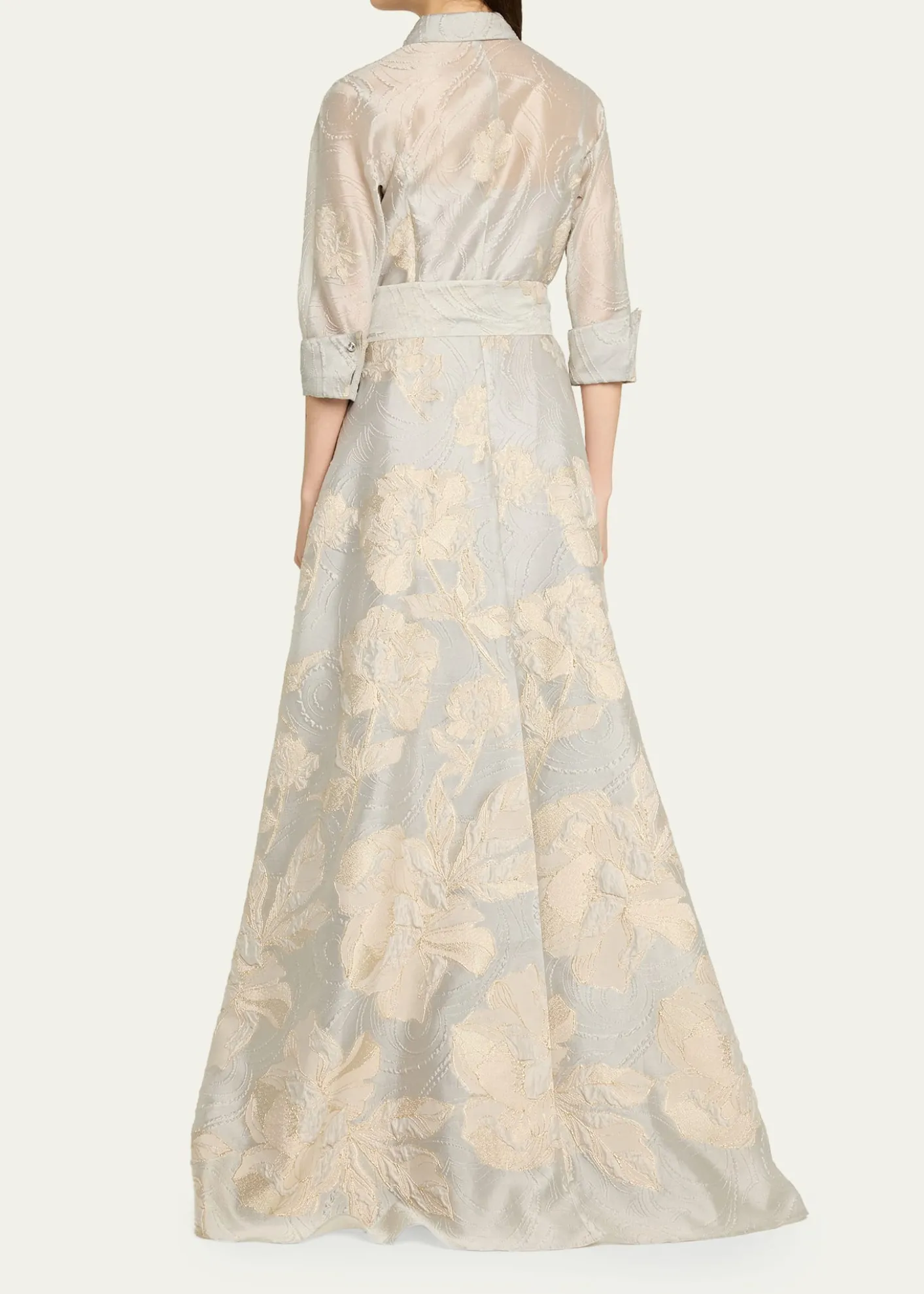 Rickie Freeman for Teri JonMetallic Floral Jacquard Shirt Gown