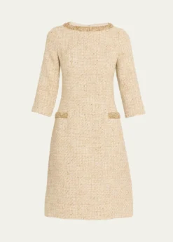 Rickie Freeman for Teri JonMetallic Boucle Jewel-Trim A-Line Dress