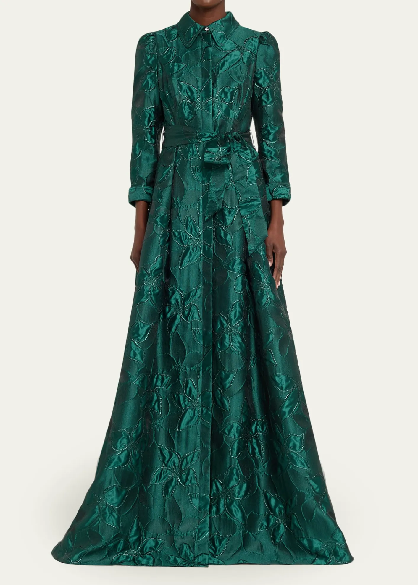 Rickie Freeman for Teri JonMetallic Jacquard Floral Shirt Gown