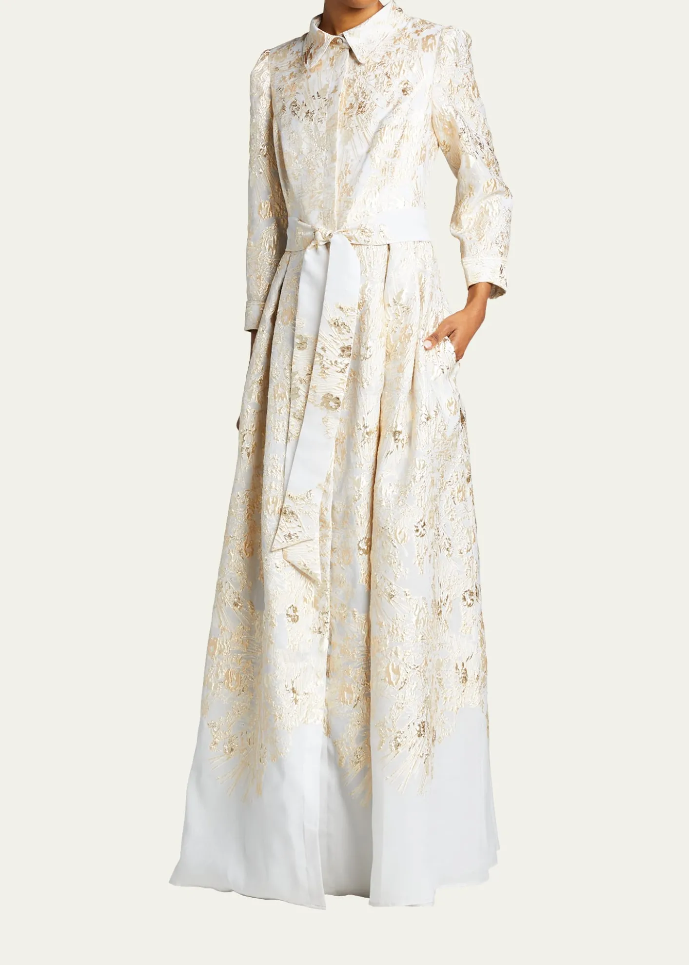 Rickie Freeman for Teri JonMetallic Brocade Shirtdress Gown