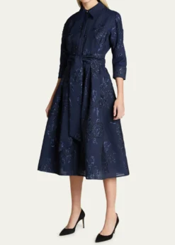 Rickie Freeman for Teri JonMetallic Jacquard Belted Shirtdress