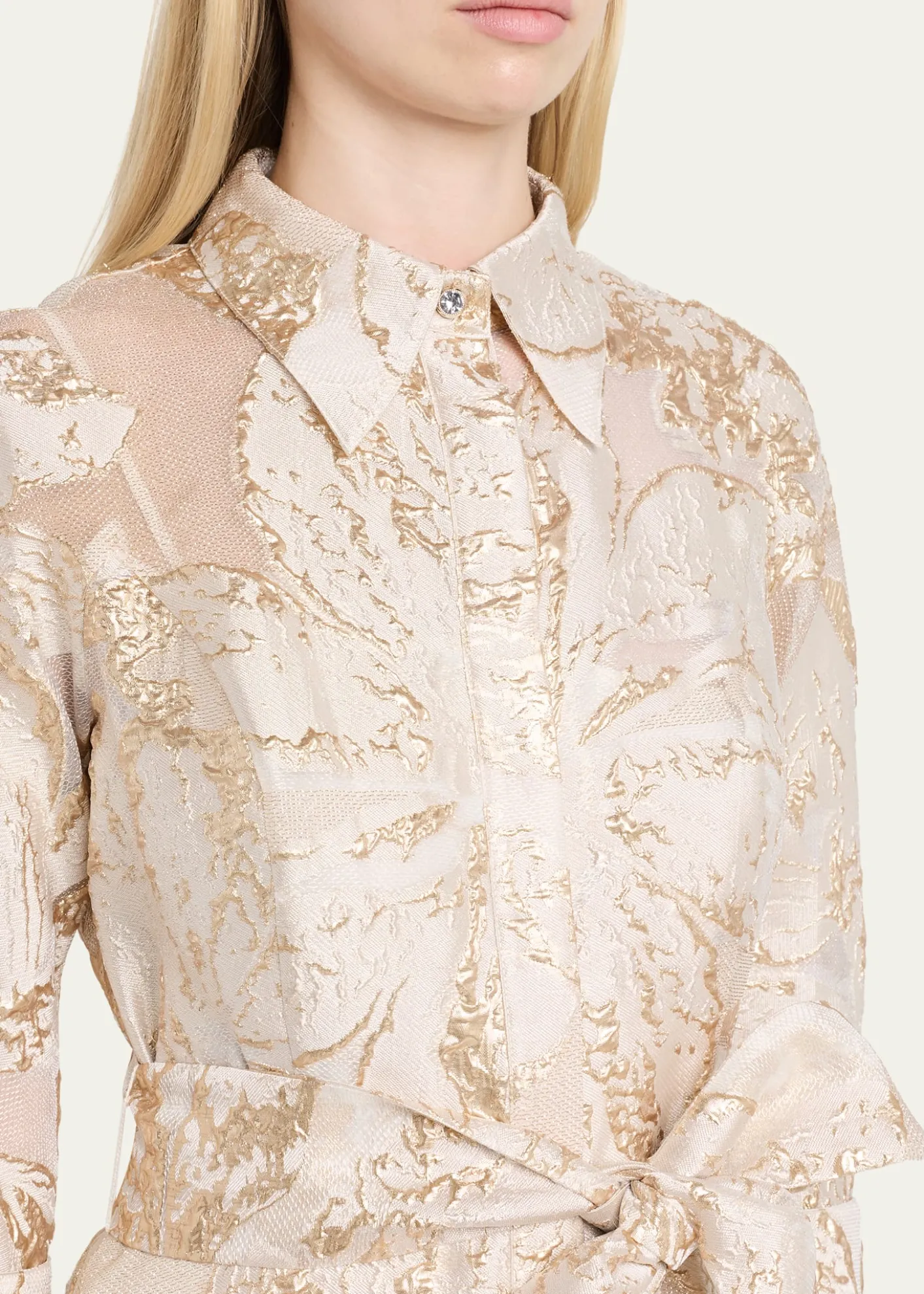 Rickie Freeman for Teri JonMetallic Jacquard Midi Shirtdress