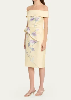 Rickie Freeman for Teri JonOff-Shoulder Peplum Mikado Midi Dress
