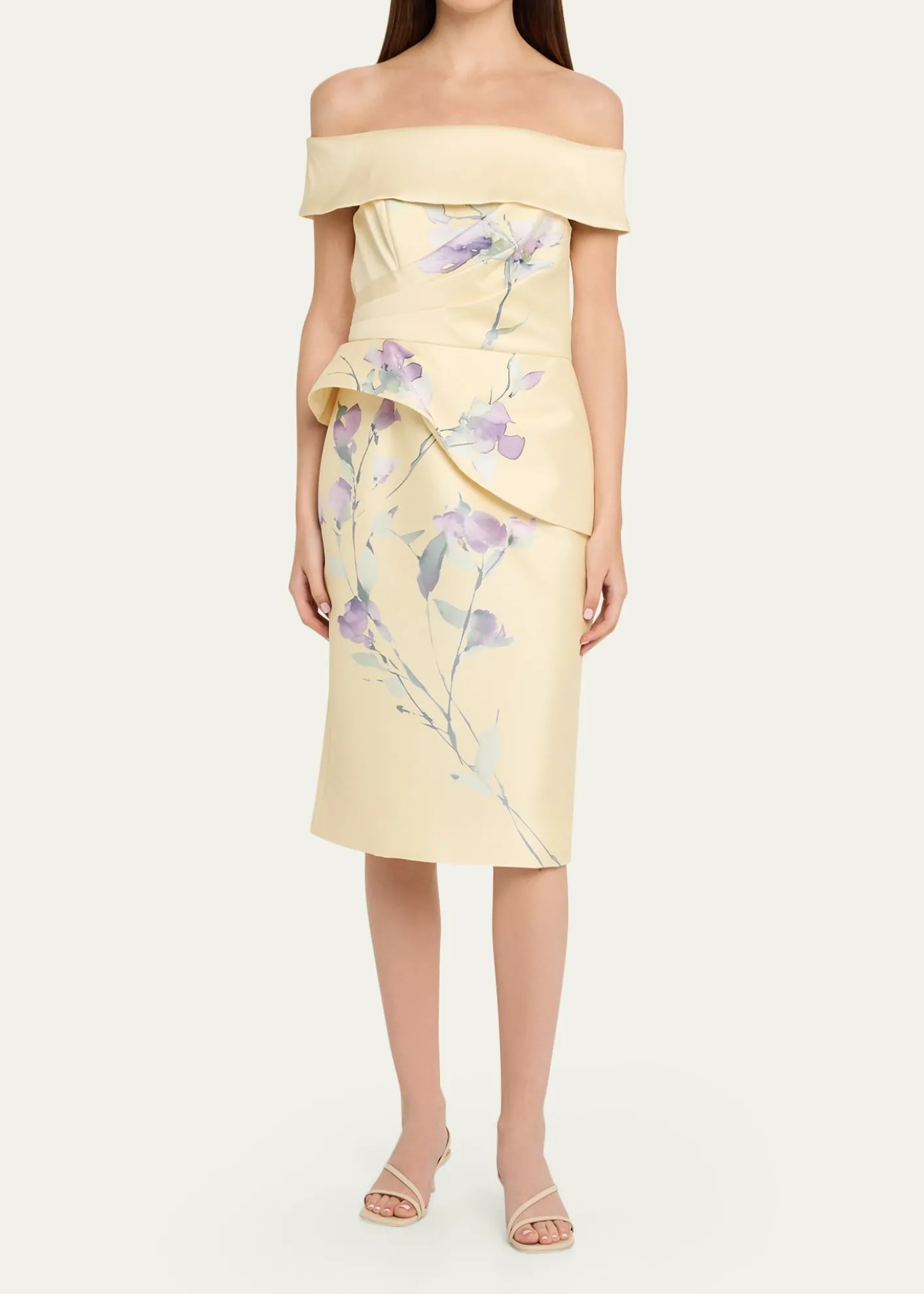 Rickie Freeman for Teri JonOff-Shoulder Peplum Mikado Midi Dress