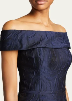 Rickie Freeman for Teri JonOff-Shoulder Jacquard Column Gown