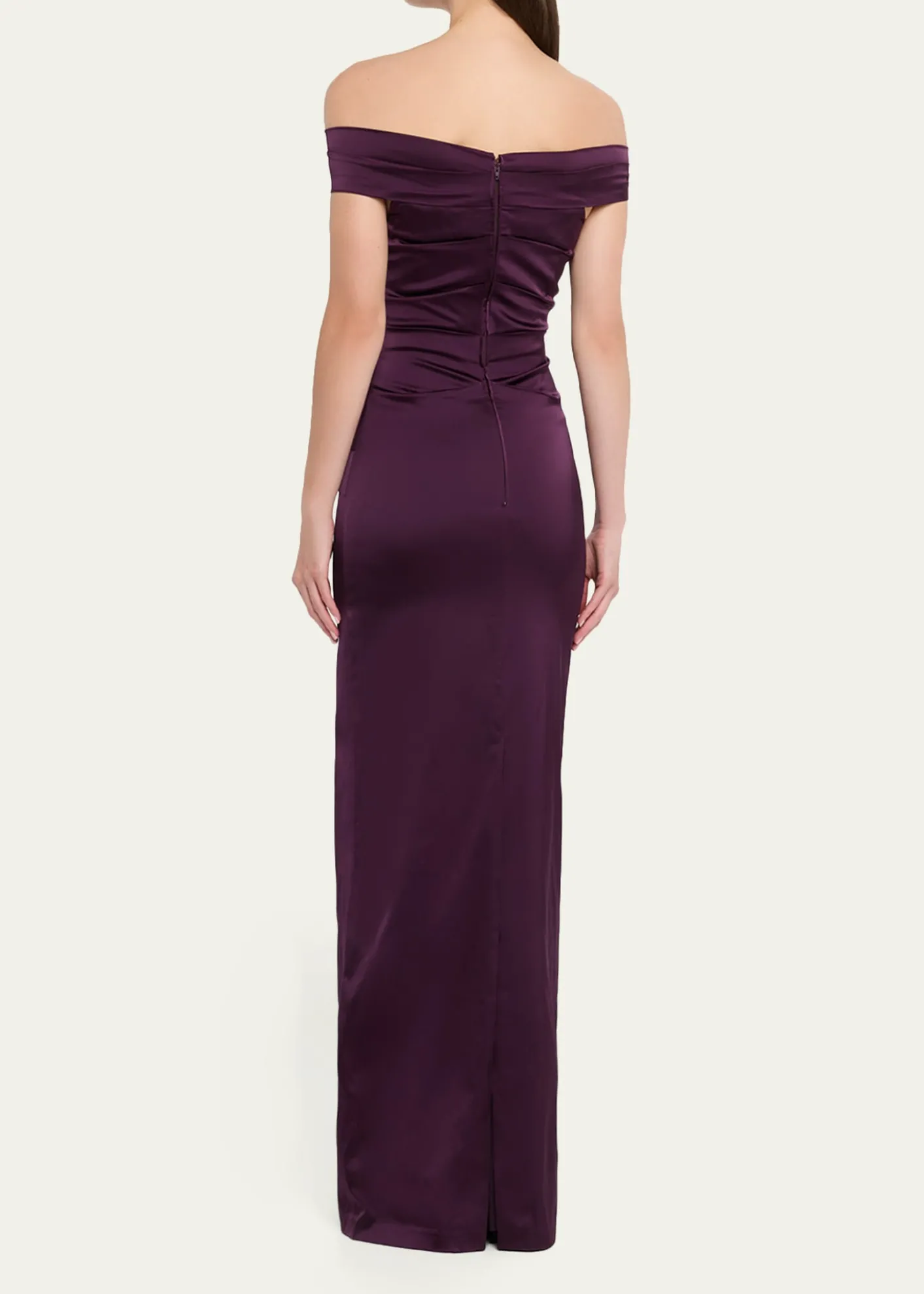 Rickie Freeman for Teri JonOff-Shoulder Satin Column Gown