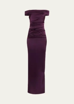 Rickie Freeman for Teri JonOff-Shoulder Satin Column Gown