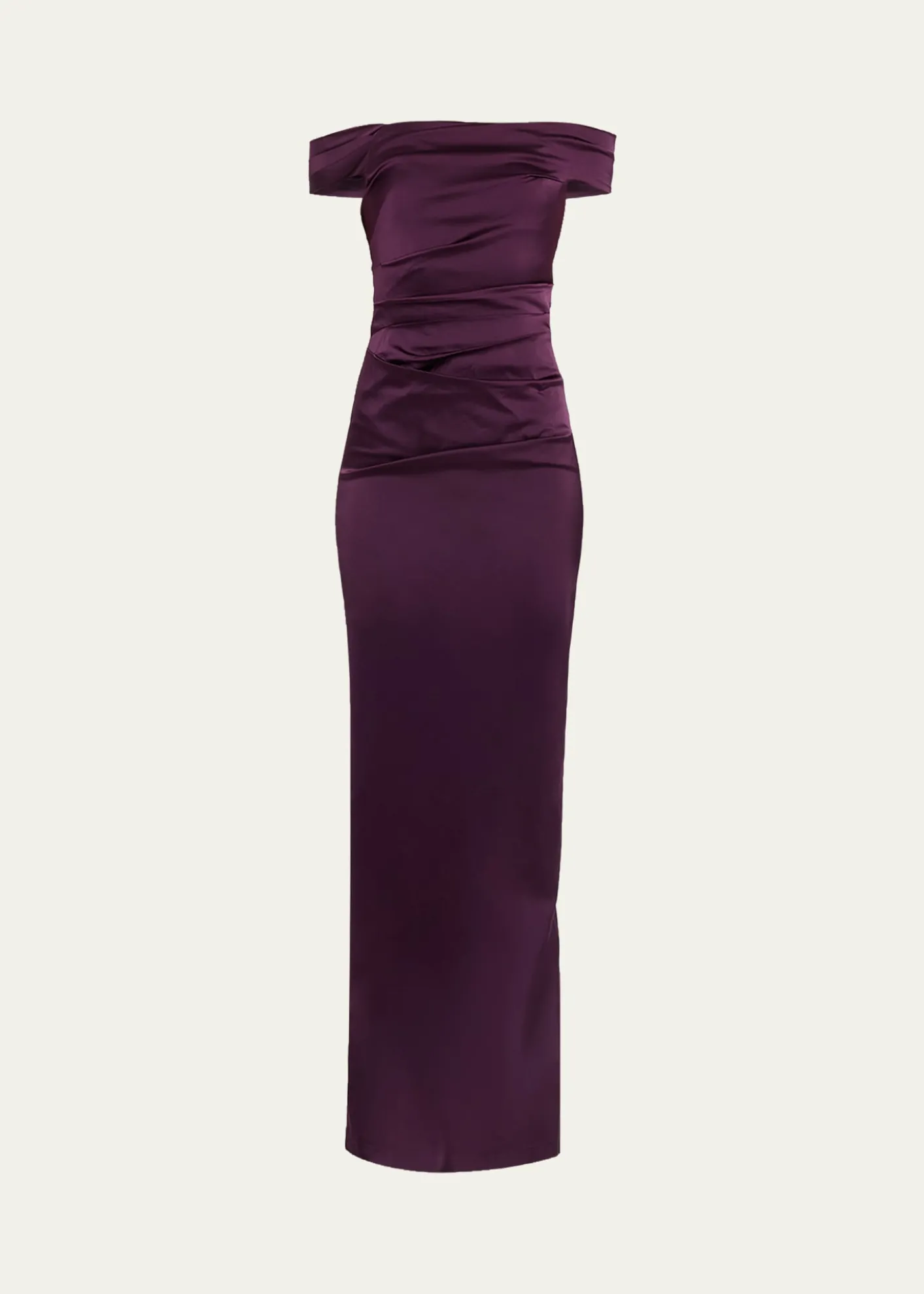 Rickie Freeman for Teri JonOff-Shoulder Satin Column Gown
