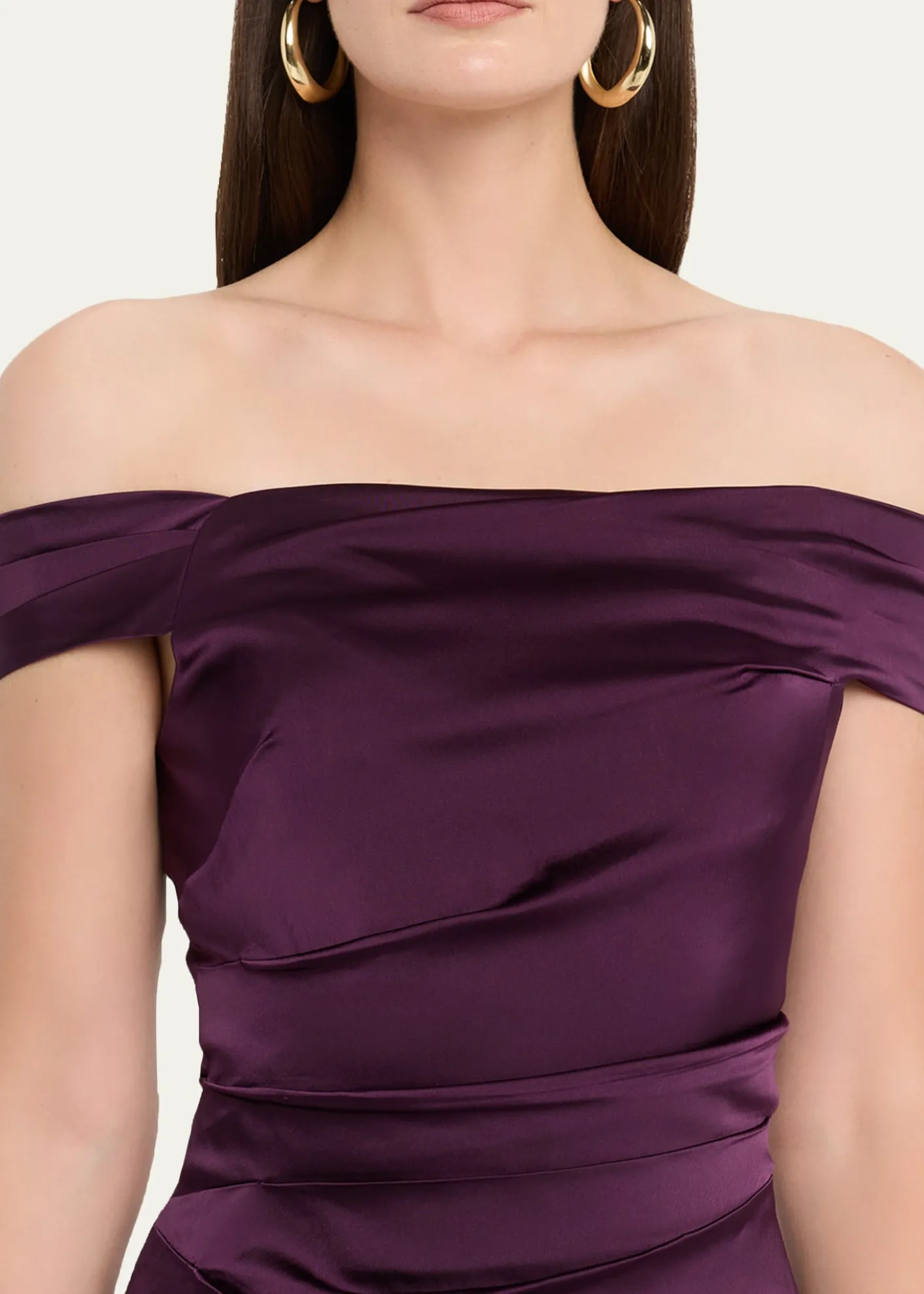 Rickie Freeman for Teri JonOff-Shoulder Satin Column Gown