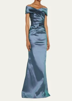 Rickie Freeman for Teri JonOff-Shoulder Ruched Taffeta Gown